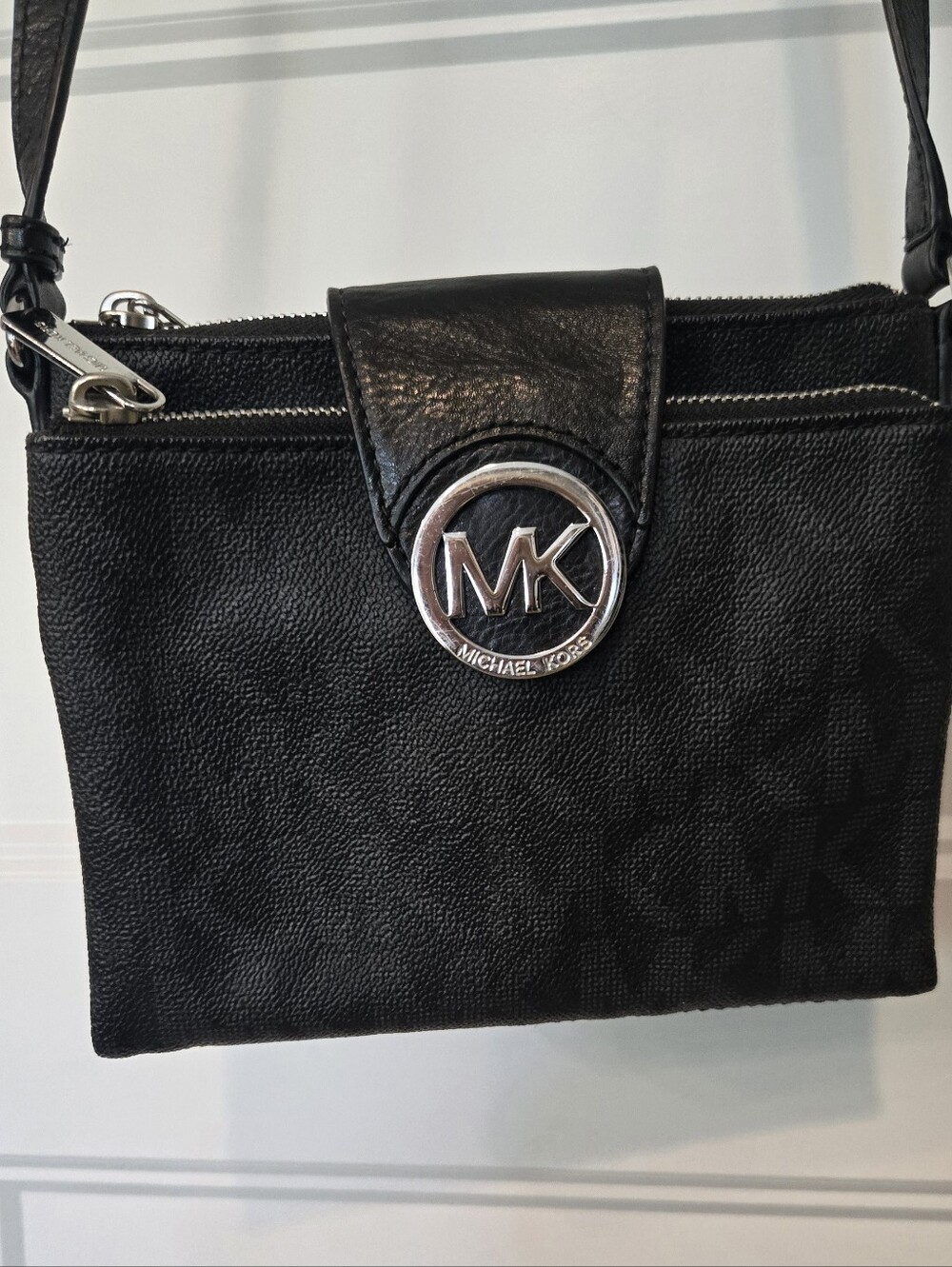 Michael Kors Black and Gunmetal Signature MK Crossbody Bag - Picture 4 of 7